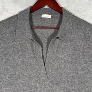 LILYSILK Sweater Womens XL Gray 100% Baby Cashmere Collared Short Sleeve Polo